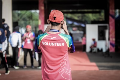 Volunteers smiling while working together